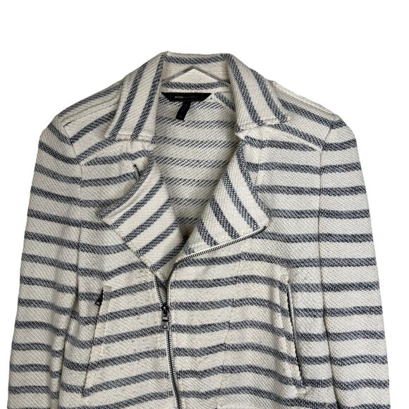 BCBGMAXAZRIA Levi Striped Asymmetrical Zip Cropped Moto Jacket FLAW White XS - Picture 6 of 10